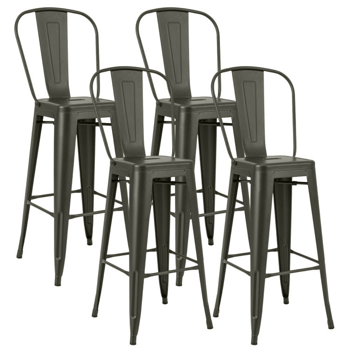 30 Inch Set of 4 Modern Metal Industrial Bar Stools with Removable High Back