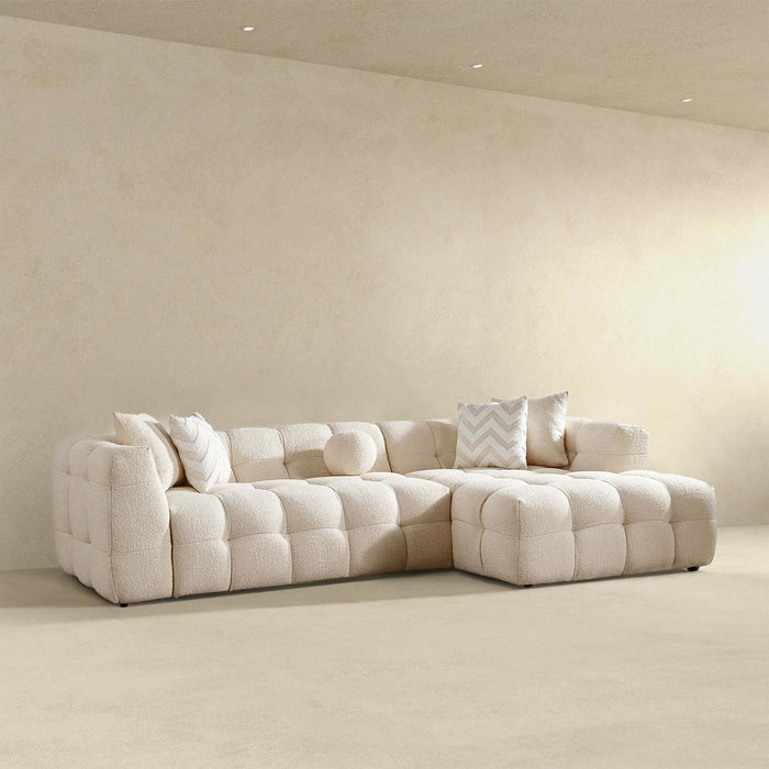 Alana Tufted Ivory Boucle Right Sectional Sofa