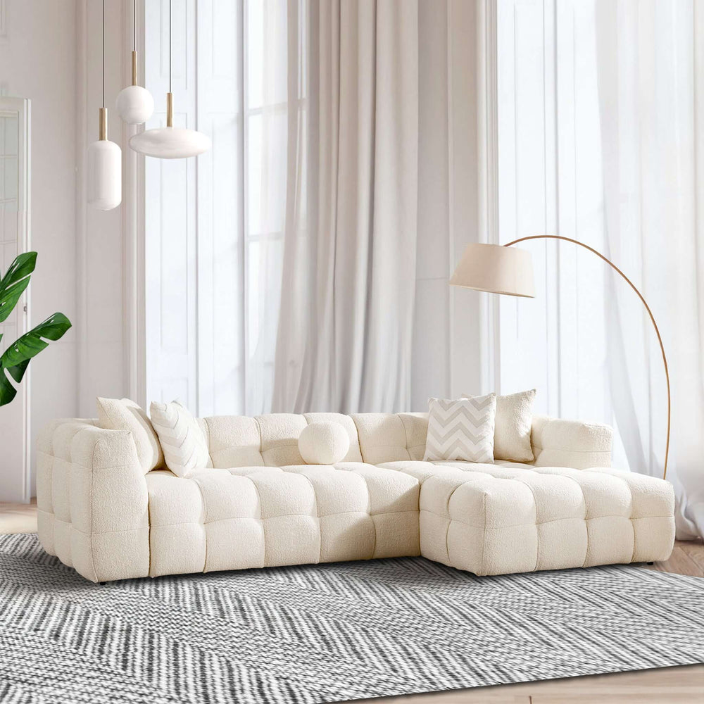 Alana Tufted Ivory Boucle Right Sectional Sofa