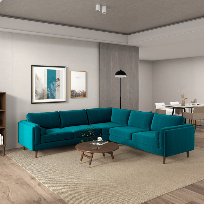 Amber Teal Velvet Corner Sectional Sofa