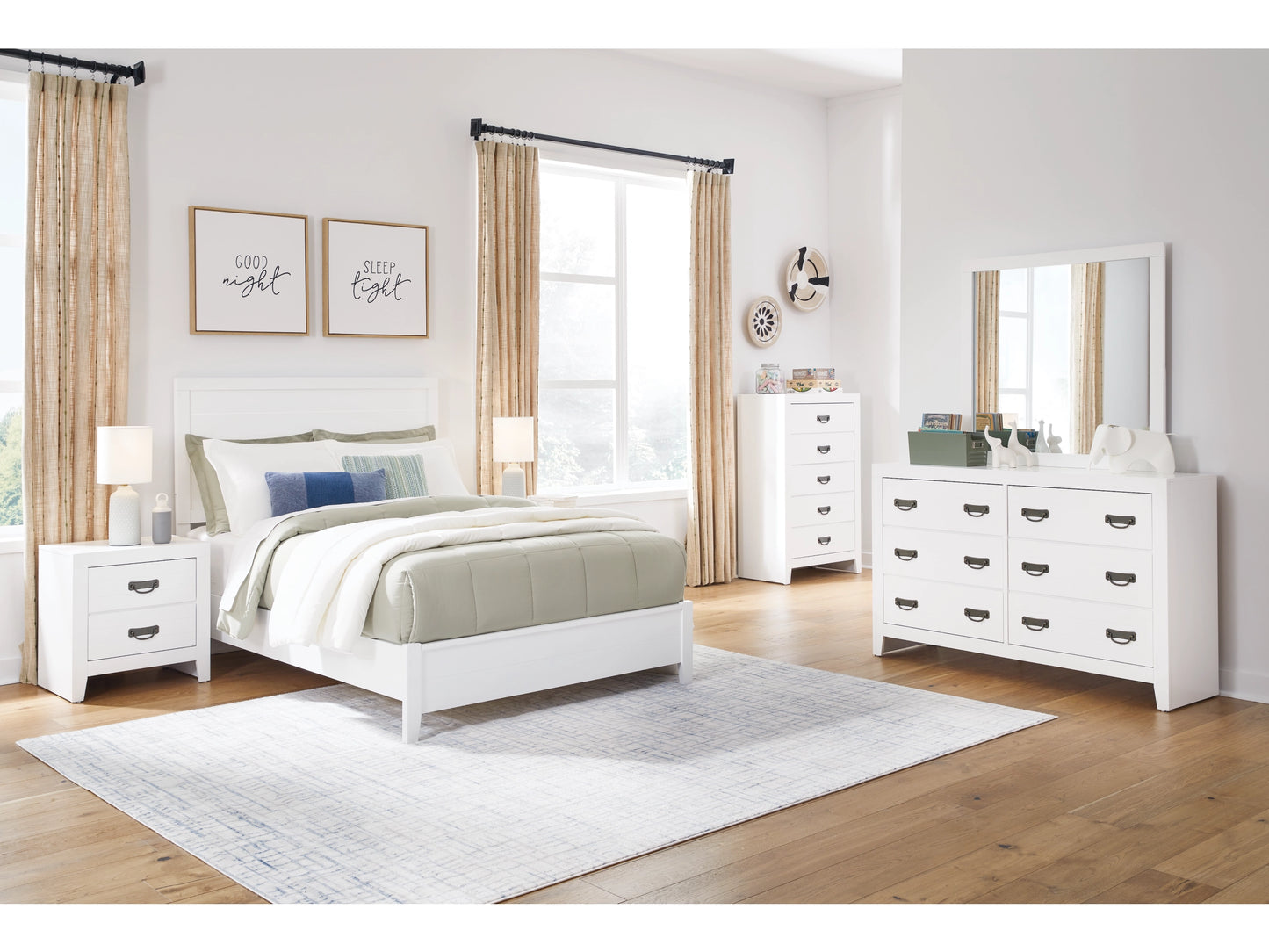 Fortman Full Panel Bed with Mirrored Dresser, Chest and  Nightstand