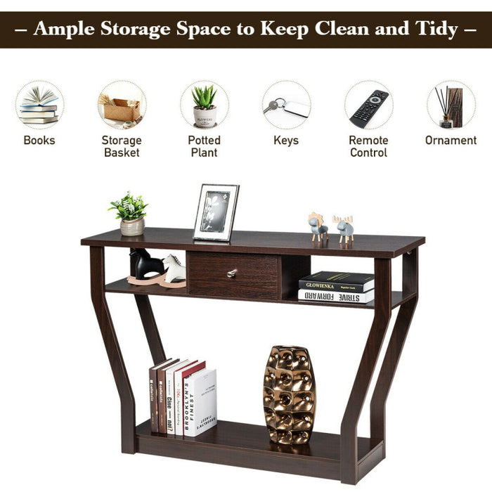 Console Hall Table with Storage Drawer and Shelf