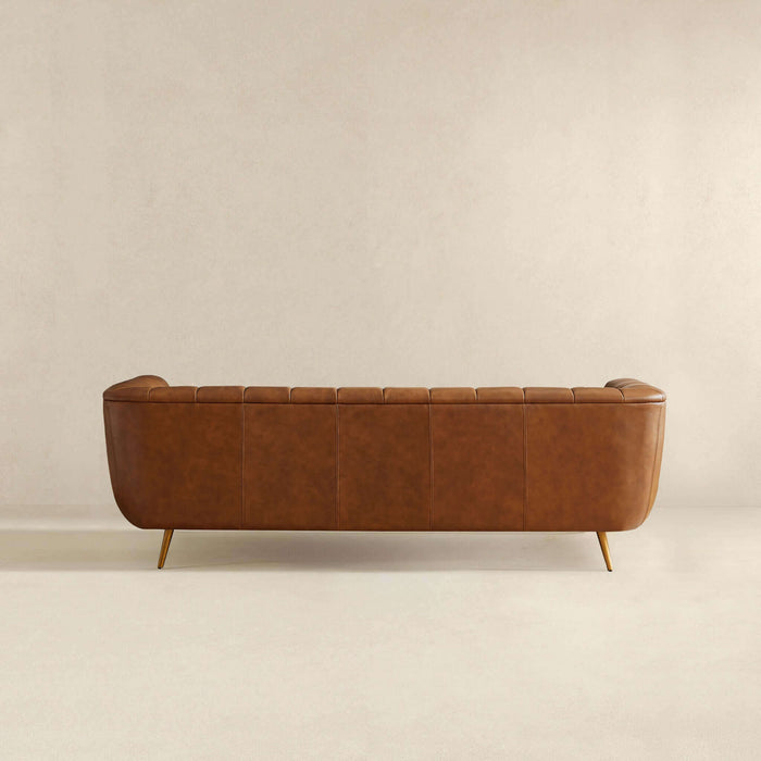 Ava Genuine Italian Tan Leather Channel Tufted Sofa