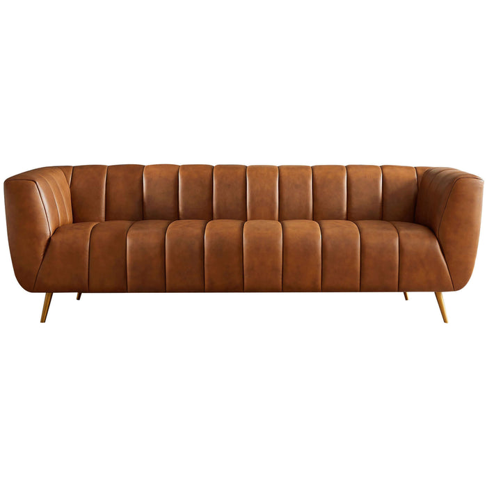 Ava Genuine Italian Tan Leather Channel Tufted Sofa