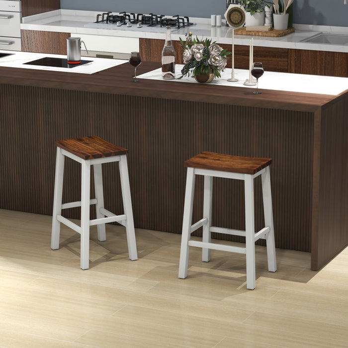 24.5-Inch Set of 2 Saddle Stools Bar Stools with Footrests for Kitchen Island