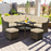 6 Pieces Patio Rattan Dining Sofa Funiture Set