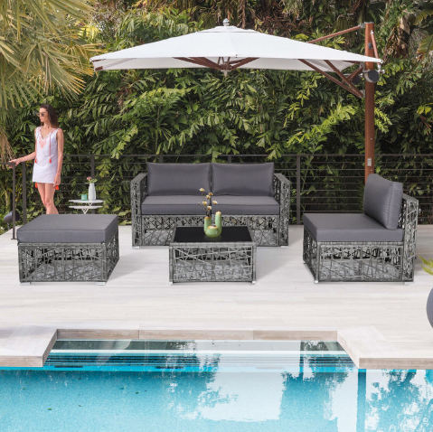 5 Pieces Patio PE Rattan Wicker Sofa Furniture Set