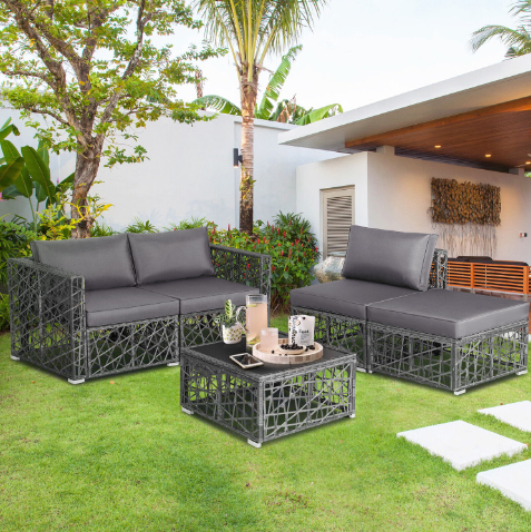 5 Pieces Patio PE Rattan Wicker Sofa Furniture Set