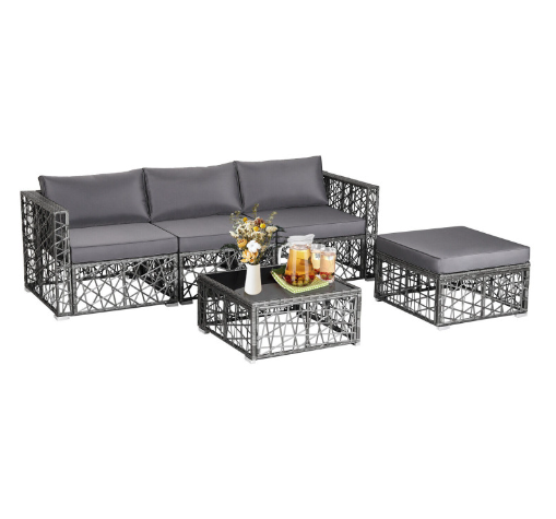 5 Pieces Patio PE Rattan Wicker Sofa Furniture Set