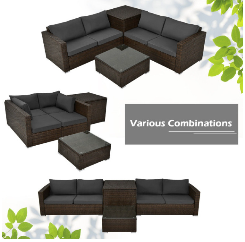 4 Pieces Patio Rattan Cushioned Furniture Set with Armrest and Storage Box