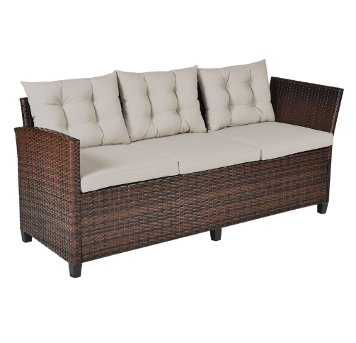 3 Pieces Hand-Woven Rattan Outdoor Sofa Set with Dining Table