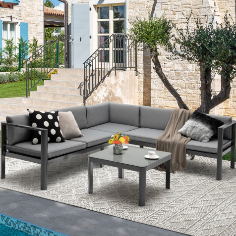 3 Pieces Aluminum Patio Furniture Set with 6-Level Adjustable Backrest