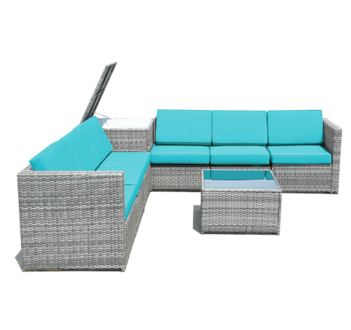 8 Pieces Wicker Sofa Rattan Dining Set Patio Furniture with Storage Table