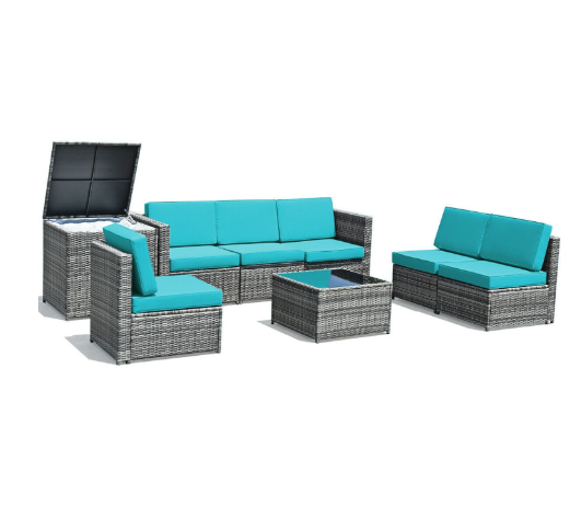 8 Pieces Wicker Sofa Rattan Dining Set Patio Furniture with Storage Table