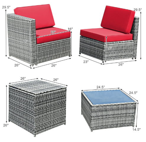 8 Pieces Wicker Sofa Rattan Dining Set Patio Furniture with Storage Table