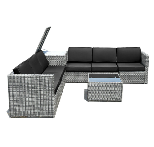 8 Pieces Wicker Sofa Rattan Dining Set Patio Furniture with Storage Table
