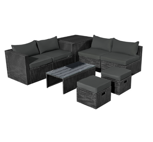 8 Pieces Patio Furniture Set with Storage Box and Waterproof Cover