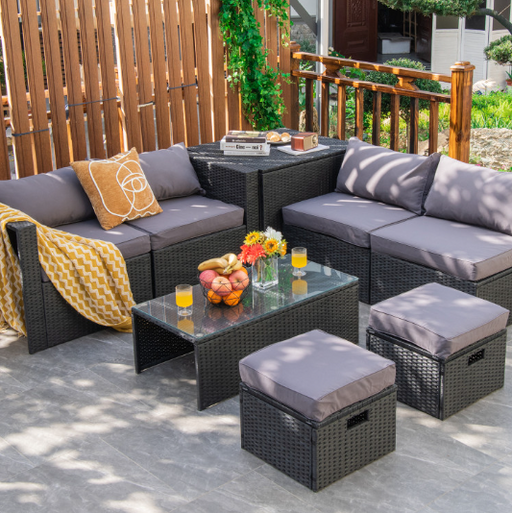 8 Pieces Patio Furniture Set with Storage Box and Waterproof Cover