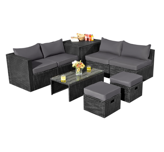 8 Pieces Patio Furniture Set with Storage Box and Waterproof Cover