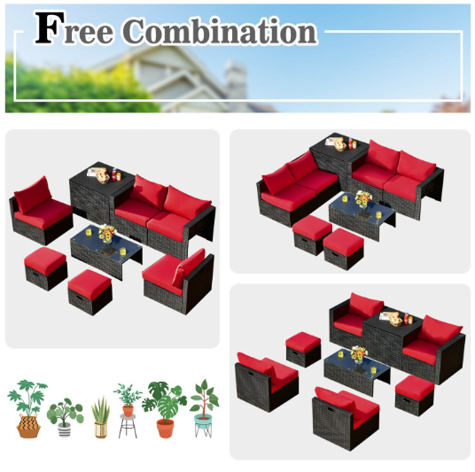 8 Pieces Patio Furniture Set with Storage Box and Waterproof Cover