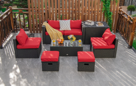 8 Pieces Patio Furniture Set with Storage Box and Waterproof Cover