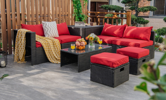 8 Pieces Patio Furniture Set with Storage Box and Waterproof Cover