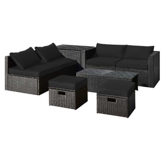 8 Pieces Patio Furniture Set with Storage Box and Waterproof Cover