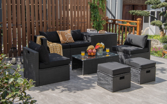 8 Pieces Patio Furniture Set with Storage Box and Waterproof Cover