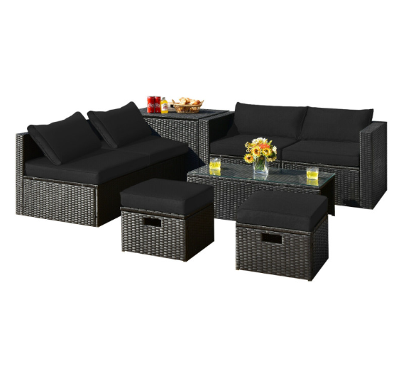 8 Pieces Patio Furniture Set with Storage Box and Waterproof Cover