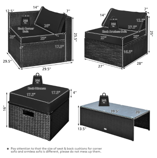 8 Pieces Patio Furniture Set with Storage Box and Waterproof Cover