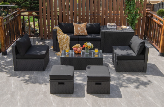 8 Pieces Patio Furniture Set with Storage Box and Waterproof Cover