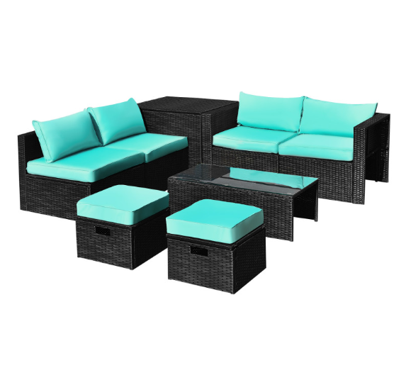 8 Pieces Patio Furniture Set with Storage Box and Waterproof Cover