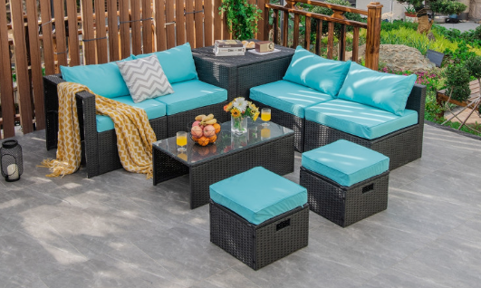 8 Pieces Patio Furniture Set with Storage Box and Waterproof Cover