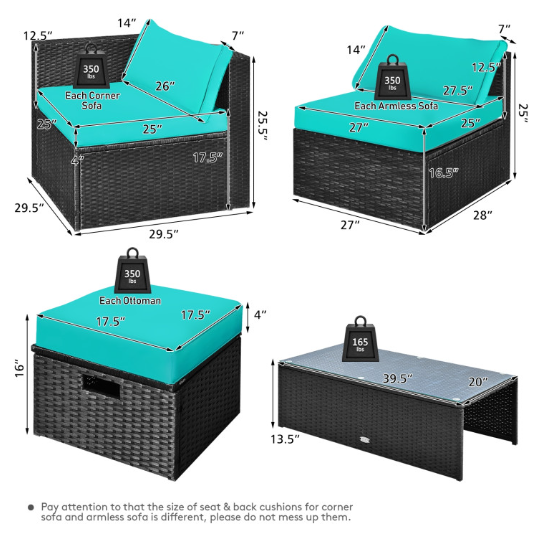 8 Pieces Patio Furniture Set with Storage Box and Waterproof Cover