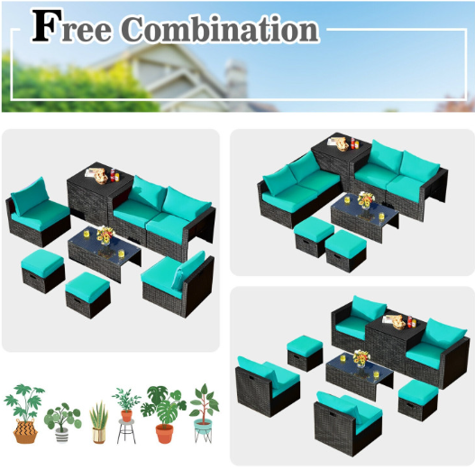 8 Pieces Patio Furniture Set with Storage Box and Waterproof Cover