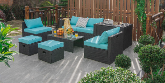 8 Pieces Patio Furniture Set with Storage Box and Waterproof Cover