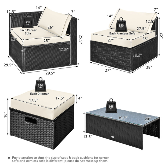 8 Pieces Patio Furniture Set with Storage Box and Waterproof Cover