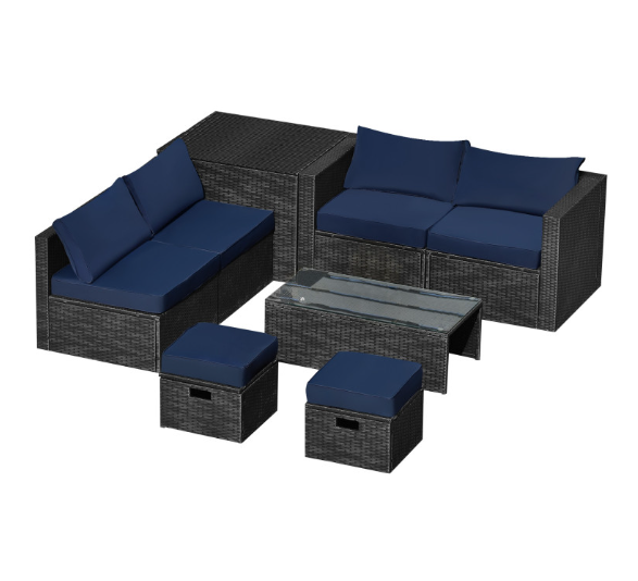 8 Pieces Patio Furniture Set with Storage Box and Waterproof Cover