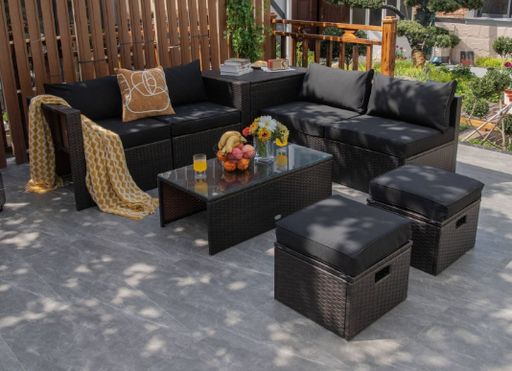 8 Pieces Patio Space-Saving Rattan Furniture Set with Storage Box and Waterproof Cover