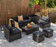 8 Pieces Patio Space-Saving Rattan Furniture Set with Storage Box and Waterproof Cover