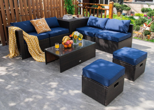 8 Pieces Patio Space-Saving Rattan Furniture Set with Storage Box and Waterproof Cover