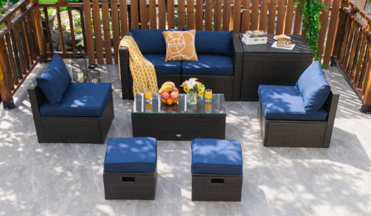 8 Pieces Patio Space-Saving Rattan Furniture Set with Storage Box and Waterproof Cover