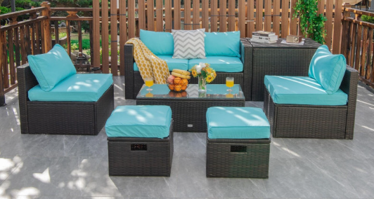 8 Pieces Patio Space-Saving Rattan Furniture Set with Storage Box and Waterproof Cover