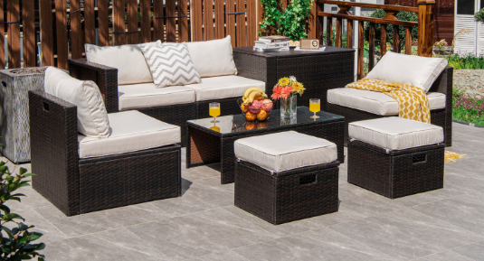 8 Pieces Patio Space-Saving Rattan Furniture Set with Storage Box and Waterproof Cover