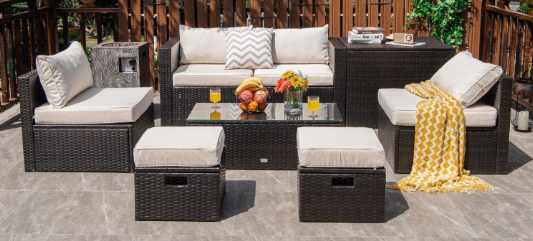 8 Pieces Patio Space-Saving Rattan Furniture Set with Storage Box and Waterproof Cover