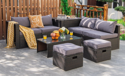 8 Pieces Patio Space-Saving Rattan Furniture Set with Storage Box and Waterproof Cover