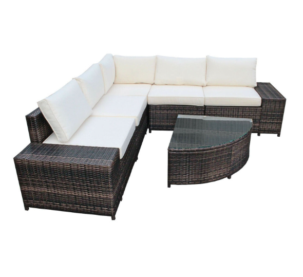 6 Piece Wicker Patio Sectional Sofa Set with Tempered Glass Coffee Table