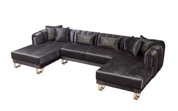 Santana Smoke Velvet Double Chaise Sectional