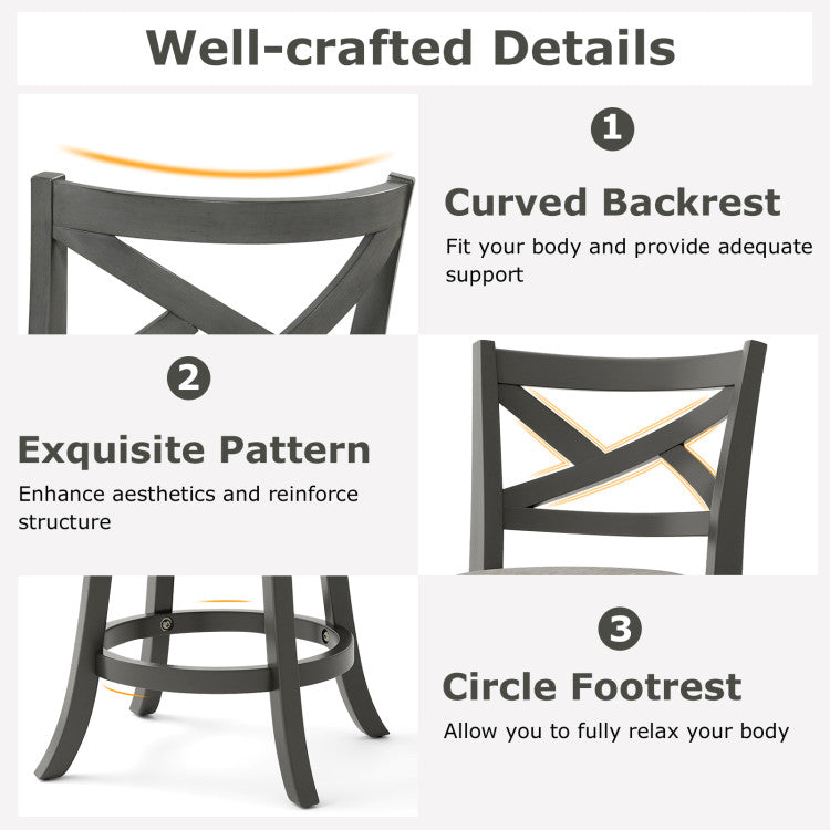 27/31 Inch Swivel Bar Stools Set of 2 with Hollow Back and Soft-padded Seat