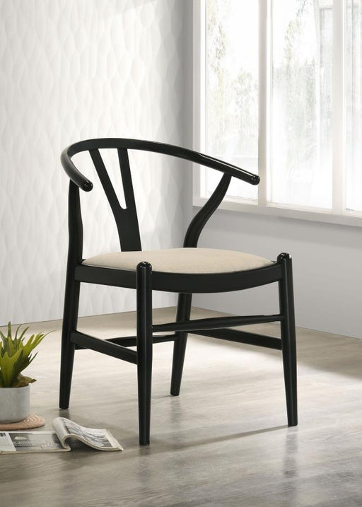 Dinah Danish Y-Shaped Back Wishbone Dining Side Chair Black and Beige (Set of 2)